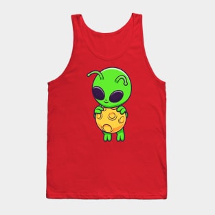 Cute Alien Flying With Moon Cartoon Tank Top